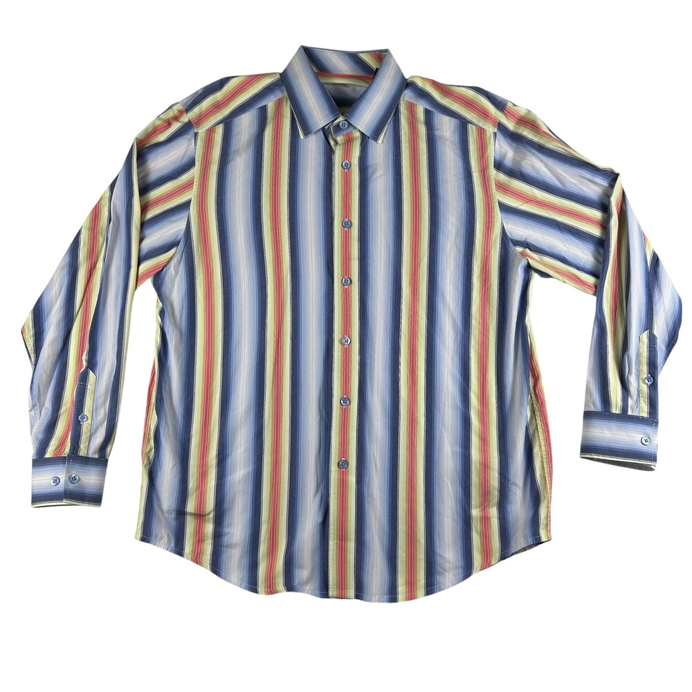 Indigo Palms Shirt Mens XL Multicolor Tommy Bahama Striped Long Sleeve Button